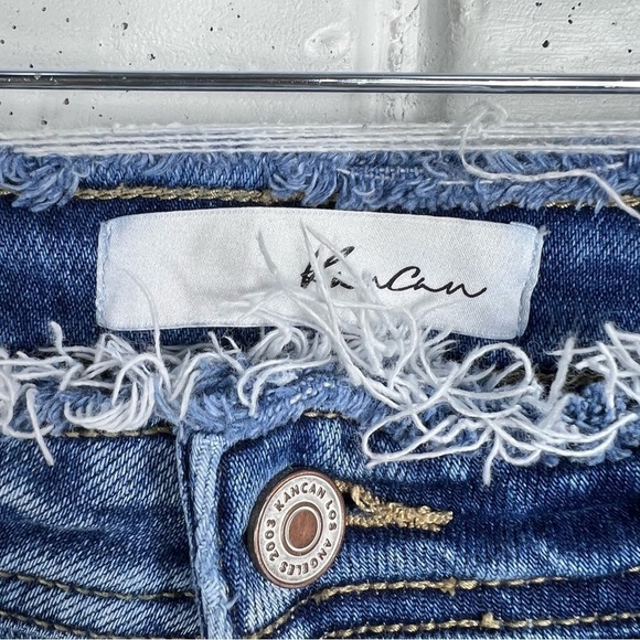 KANCAN Distressed Straight Leg Jeans raw hem and raw edge waist stretch jeans - Picture 5 of 6